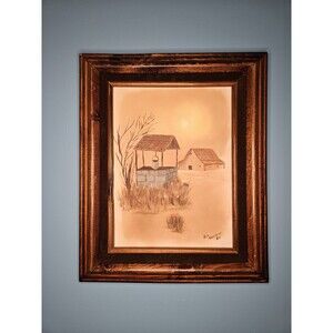 Vtg Original Oil Painting Water Wishing Well Farm Scene Signed Bob Brackman 84'
